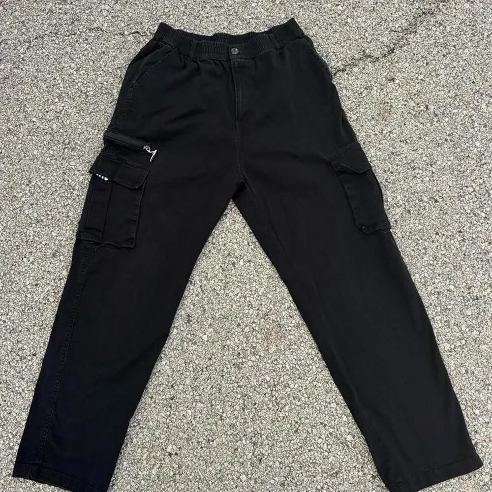 Black cargo pants with Elastic Waist Mens Large No Brand